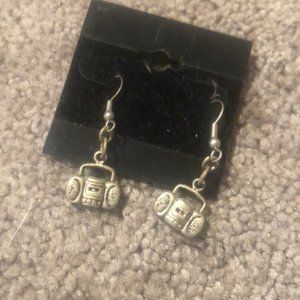 Silver Boombox charm dangle earrings